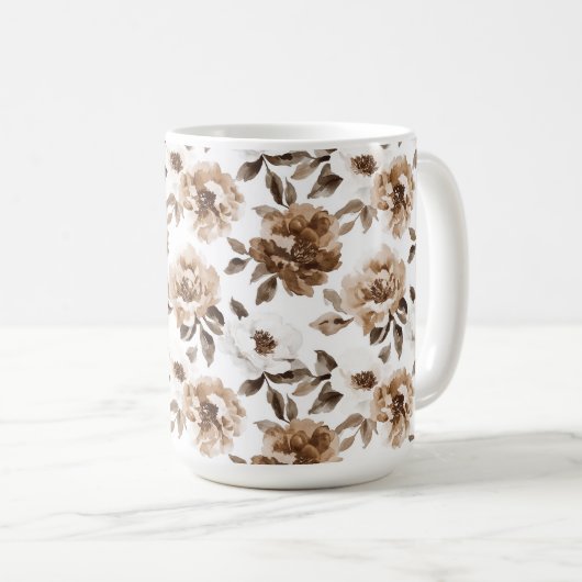 Brown Cream White Blume Weihnachten Kaffeetasse (VorderseiteRechts)