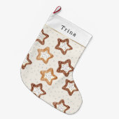Brown Cream White Star Cookies Christmas Großer Weihnachtsstrumpf (Vorderansicht (hängend))
