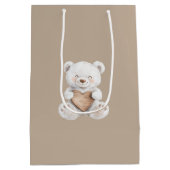 Brown Cream White Teddy Bears Hearts Baby Shower Mittlere Geschenktüte (Rückseite)