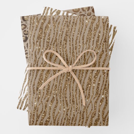 Brown Cream Zebra Animal Print Glitzer Geschenkpapier Set (Beispiel)