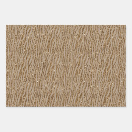 Brown Cream Zebra Animal Print Glitzer Geschenkpapier Set