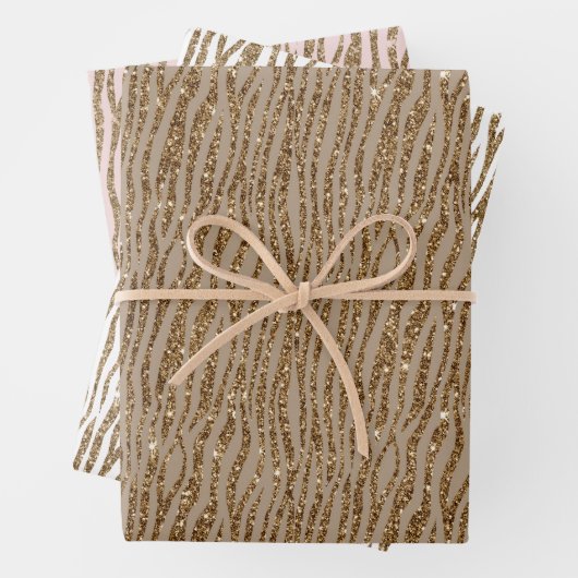 Brown Cream Zebra Animal Print Glitzer Geschenkpapier Set (Beispiel)