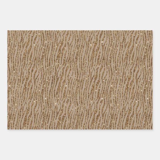 Brown Cream Zebra Animal Print Glitzer Geschenkpapier Set (Vorderseite)