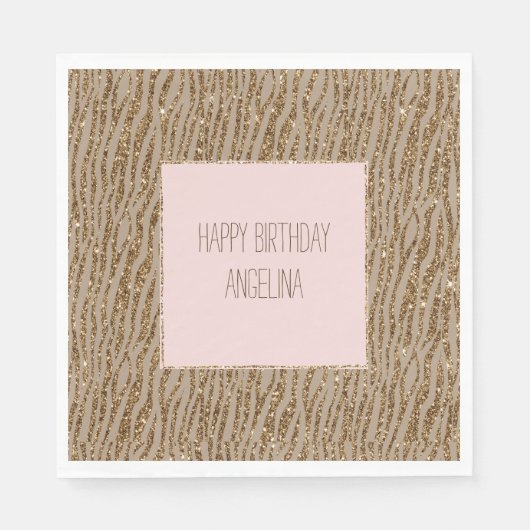 Brown Cream Zebra Animal Print Glitzer Serviette (Vorderseite)