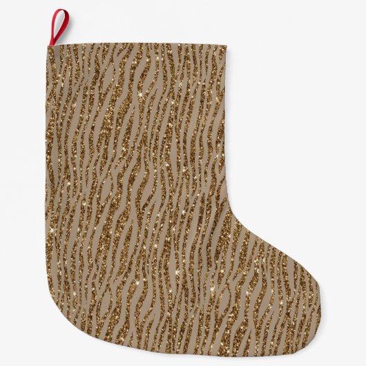 Brown Cream Zebra Print Animal Glitzer Großer Weihnachtsstrumpf (Vorderseite)