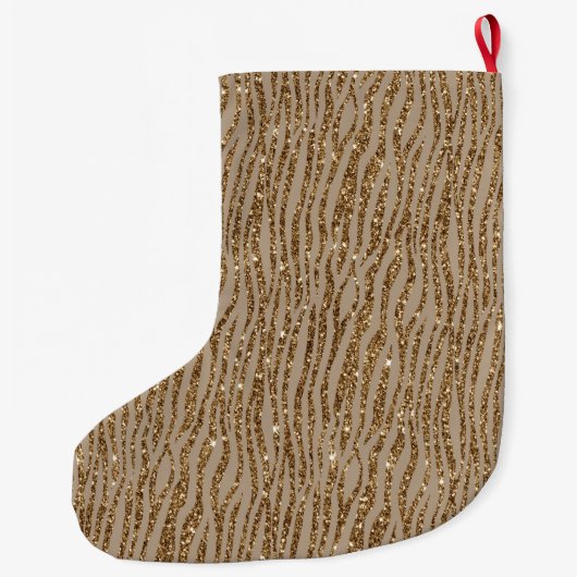 Brown Cream Zebra Print Animal Glitzer Großer Weihnachtsstrumpf (Rückseite)