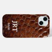 Brown Crocodile Leather Monogram Case-Mate iPhone Hülle (Rückseite (Horizontal))