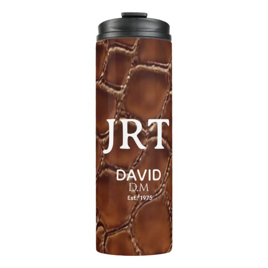 Brown Crocodile Leather Monogram Travel Mug Thermosbecher (Vorderseite)
