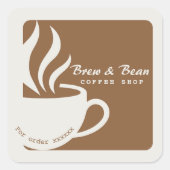 Brown Custom coffee shop logo square sticker (Vorderseite)