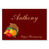 Brown Custom Erntedank Table Cards Cornucopia Tischnummer (Vorderseite)