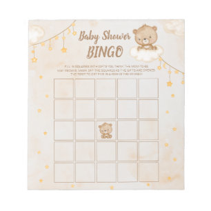 Brown Cute Bear Baby Shower Bingo Notizblock