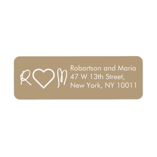 Brown Cute Couple Monogram Heart Return Address (Vorne)
