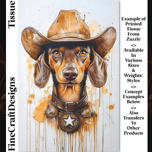 Brown Dackel Cowboy Sheriff Dog DP1 Decoupage Seidenpapier