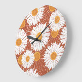 Brown Daisis: Muster nahtloser Blume Große Wanduhr (Winkel)