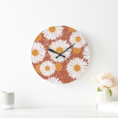 Brown Daisis: Muster nahtloser Blume Große Wanduhr (Zuhause)