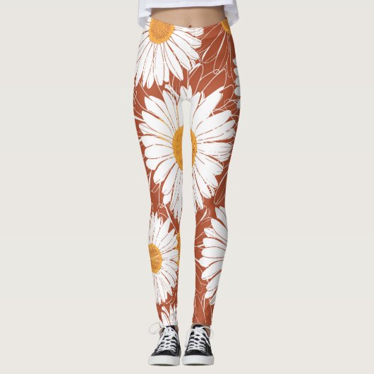 Brown Daisis: Muster nahtloser Blume Leggings (Vorderseite)