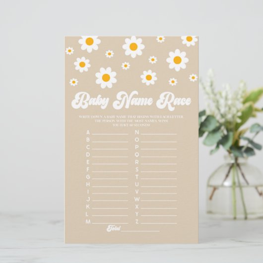 Brown Daisy Name Race Baby Shooting Game Activity Briefpapier (Stehend Vorderseite)