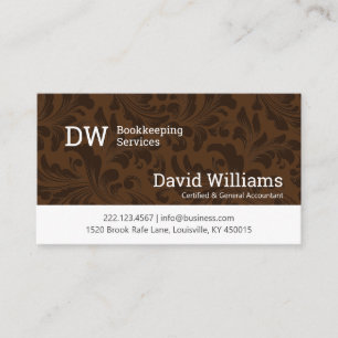 Brown Damask Bookkeeping/Accounting Business Card Visitenkarte
