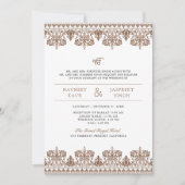 Brown Damask Border Anand Karaj Sikh Wedding Einladung (Vorderseite)