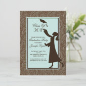 Brown Damask Graduation Invitation Silhouette Grad Einladung (Stehend Vorderseite)