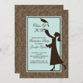 Brown Damask Graduation Invitation Silhouette Grad Einladung (Vorne/Hinten)