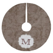 Brown Damask Lac Monogram Initial Tree Skirt Polyester Weihnachtsbaumdecke (Vorderseite)