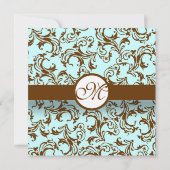 Brown Damask Light Aqua Blue Wedding Einladung (Rückseite)