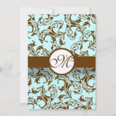 Brown Damask Light Aqua Blue Wedding Einladung (Rückseite)