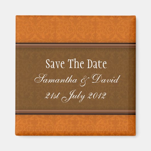 Brown Damask Monogram Save the Date Magnet (Vorne)