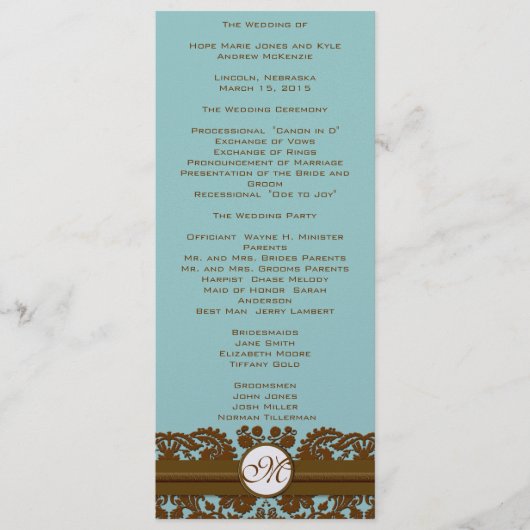 Brown Damask Monogram Wedding Program Programm (Vorderseite)