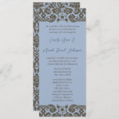 Brown Damask on Aqua Blue Wedding Einladung (Vorne/Hinten)