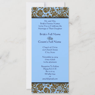Brown Damask on Aqua Blue Wedding Einladung