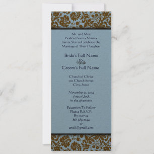 Brown Damask on Aqua Blue Wedding Einladung