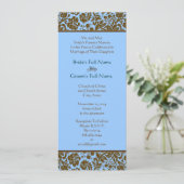 Brown Damask on Aqua Blue Wedding Einladung (Stehend Vorderseite)