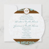 Brown Damask on Aqua Wedding Einladung (Vorderseite)