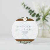 Brown Damask on Aqua Wedding Einladung (Stehend Vorderseite)