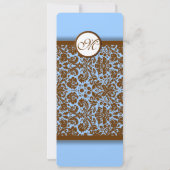 Brown Damask on Blue Wedding Einladung (Rückseite)