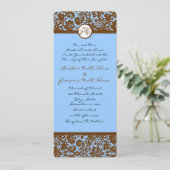 Brown Damask on Blue Wedding Einladung (Stehend Vorderseite)
