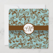 Brown Damask on Deep Aqua Wedding Einladung (Rückseite)