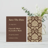 Brown Damask Save the Date-Karte Date (Stehend Vorderseite)