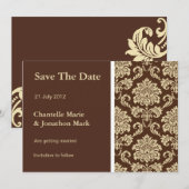 Brown Damask Save the Date-Karte Date (Vorne/Hinten)