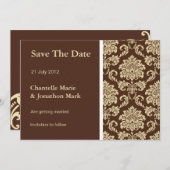 Brown Damask Save the Date-Karte Save The Date (Vorne/Hinten)