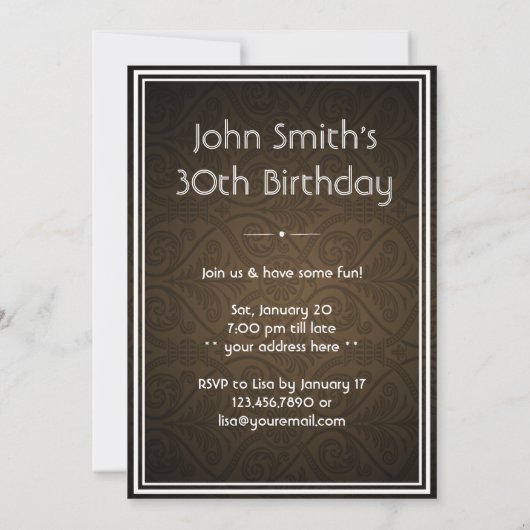 Brown-Damast-Mops u. feiner Einladung (Rückseite)