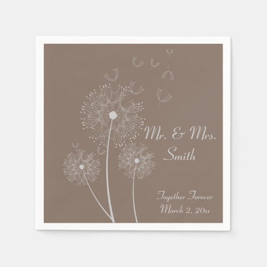 Brown Dandelion Wedding Napkins Serviette (Vorderseite)