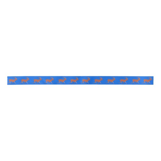Brown Deer Festive Pattern Ultramarine Blue Satinband (Vorderseite)