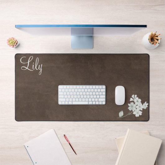 Brown Desk Mat mit Blume und Name Schreibtischunterlage (Büro 1)