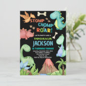 Brown Dinosaur Geburtstagseinladungen Einladung (Stehend Vorderseite)