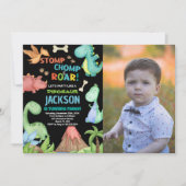 Brown Dinosaur Geburtstagseinladungen mit Foto Einladung (Vorderseite)