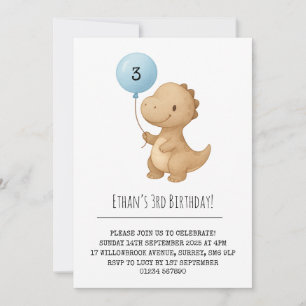 Brown Dinosaurier mit Blue Balloon Geburtstag Einladung
