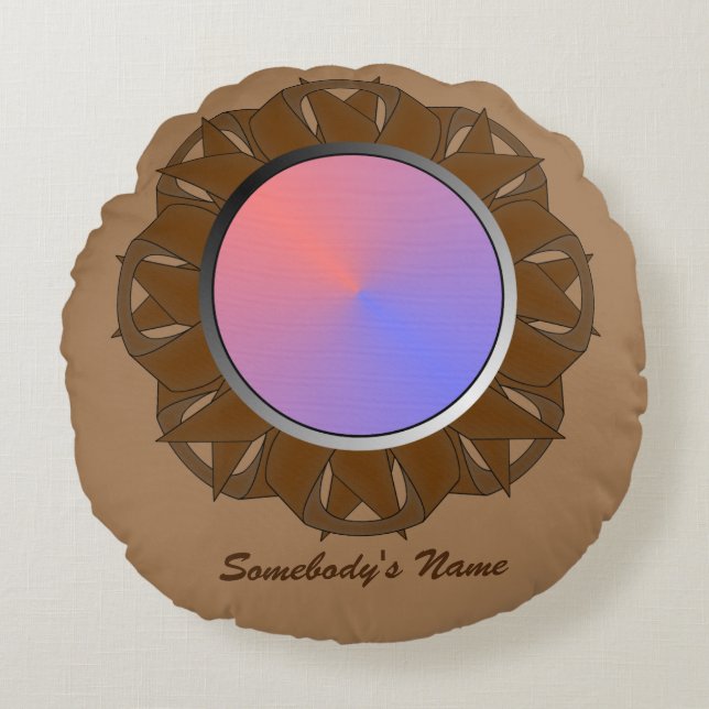 Brown Disk Ribbon von Kenneth Yoncich Rundes Kissen (Vorderseite)